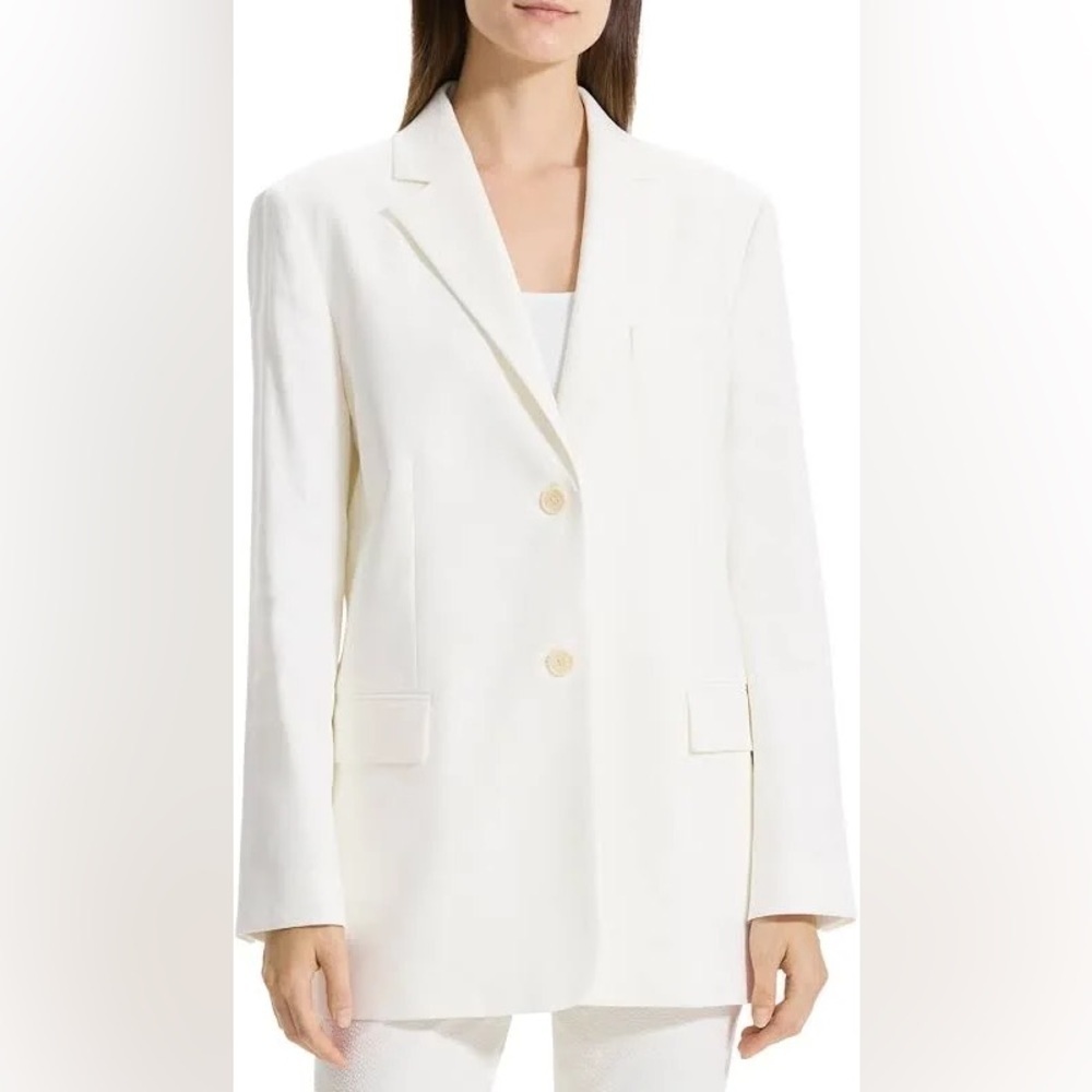 Theory White Long Fitted Blazer